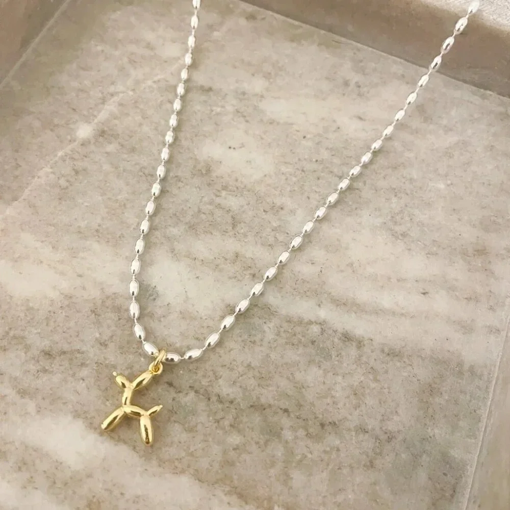 925 Sterling Silver Dainty Bead Necklace Balloon Dog Necklace - Picture 4 of 8